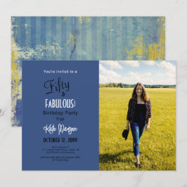 Convites Foto 50 e FABULOUS 50ª Festa de aniversário azul