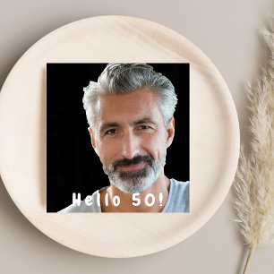 Convites Foto 50th festa de aniversário hello 50 cara preta