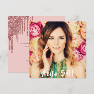 Convites Foto 50th festa de aniversário hello 50 glitter