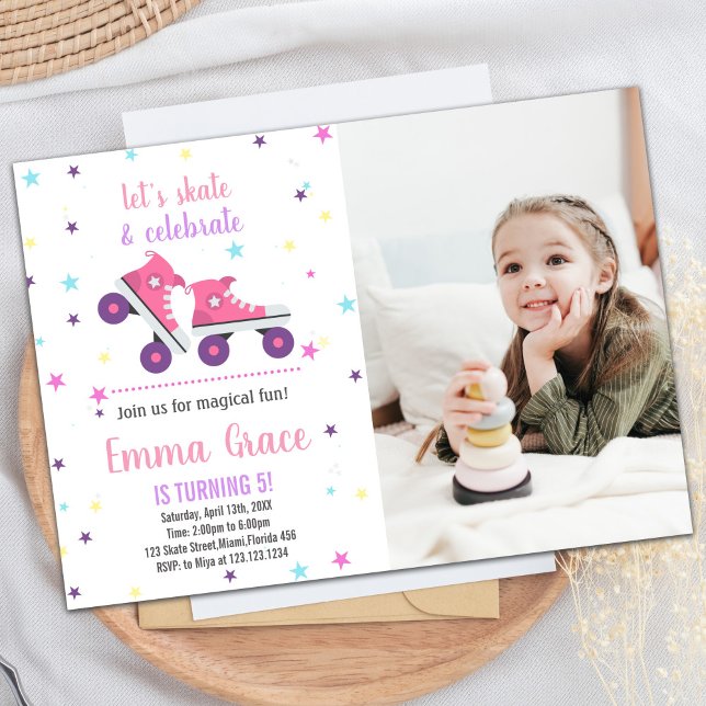 Convites Foto: 5 Pink Purple Skating Birthday Invtions (Photo 5th Pink Purple Skating Birthday Invitations)