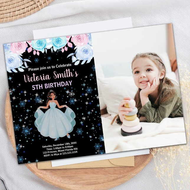 Convites Foto 5 Purple Floral Princess Birthday (Photo 5th Purple Floral Princess Birthday Invitation)