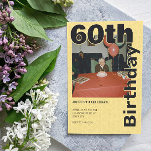 Convites Foto 60º aniversário em ícones amarelos Tema anciã