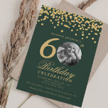 Convites Foto 60th Birthday Dourada Glitter Confetti Green<br><div class="desc">Um elegante design de "60º aniversário" com fotografia personalizada,  tipografia moderna e fundo de confete brilhante.</div>