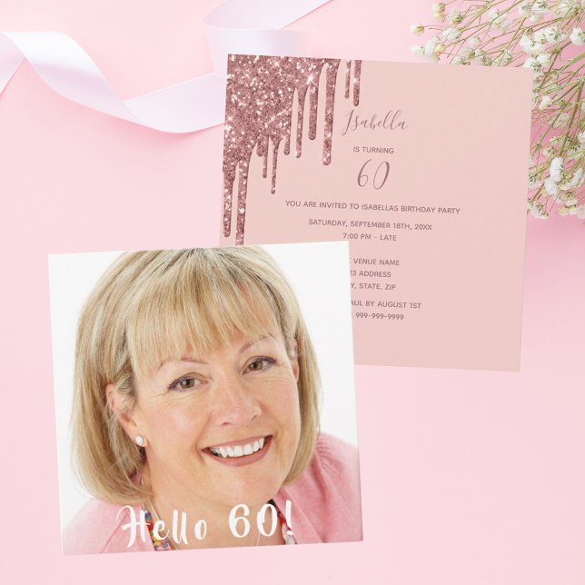 Convites Foto 60th festa de aniversário Hello 60 glitter (Criador carregado)