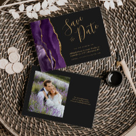 Convites Foto Ágata Dourada Roxa Casamento Save the Date Es