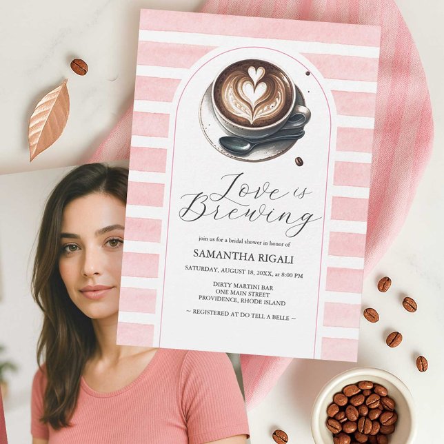 Convites Foto: Amor Rosa É Chá de panela De Criação (Photo bridal shower invitation from the Pink Love Is Brewing collection featuring coffee themed)