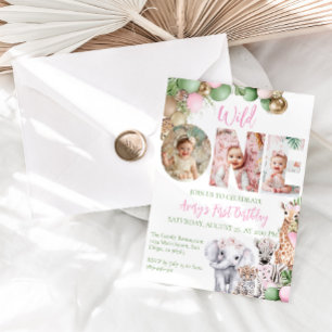Convites Foto Animal Safari, Rapariga Rosa De Nascimento
