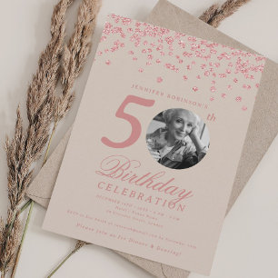 Convites Foto Aniversário de 50 anos Confetes Champagne Dou