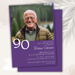 Convites Foto: Aniversário do 90 Roxo Mínimo Moderno