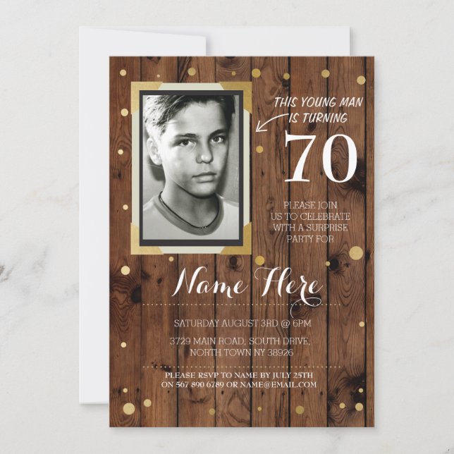 Convites Foto: Aniversário Estilo de Vintage Madeira Qualqu (Frente)