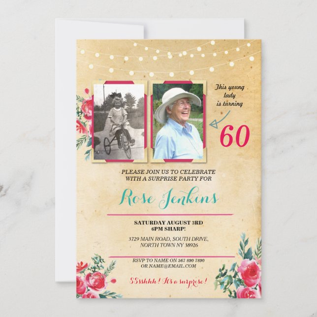 Convites Foto Aniversário Qualquer Idade Floral 2 Imagens C (Frente)