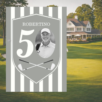 Convites Foto Antiga de Golfista Cinza Branco 50º Aniversár