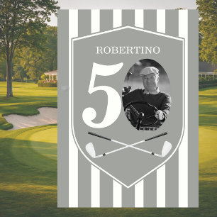 Convites Foto Antiga de Golfista Cinza Branco Aniversário d