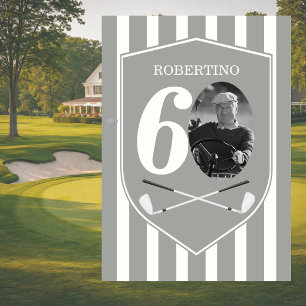 Convites Foto Antiga de Golfista Cinza Branco Aniversário d