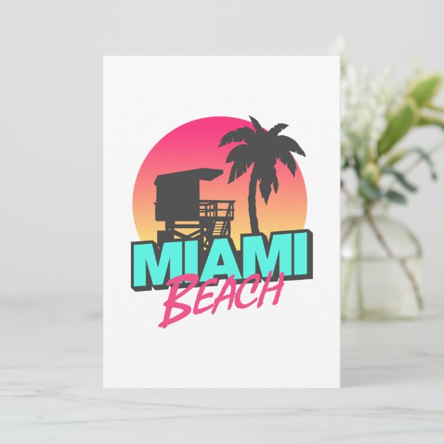Convites Foto Antiga de Viagem para Miami Beach  (Em pé/Frente)