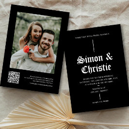 Convites Foto Antiga em Preto e Branco Código QR Casamento