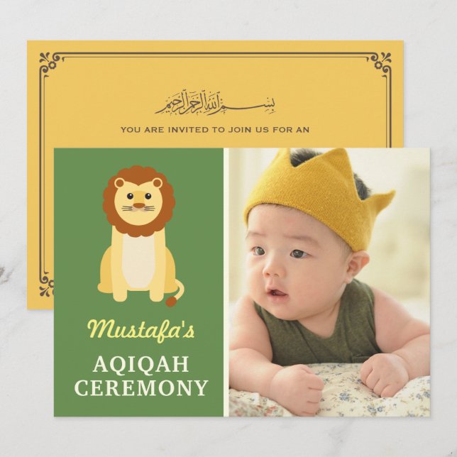 Convites Foto Aqiqah de Leãozinho Fofo (Frente/Verso)