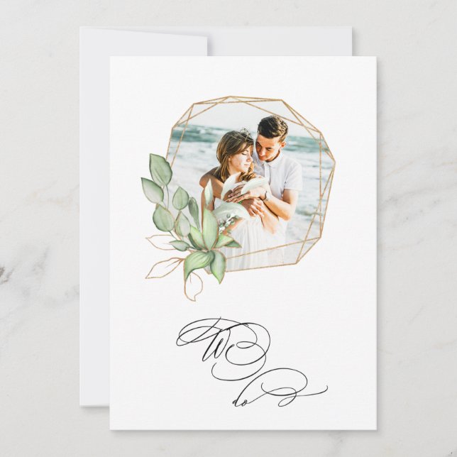 Convites *~* FOTO AR6 RSVP + Casamento Geográfico Dourado Q (Frente)