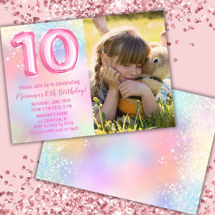 Convites Foto Arco-íris Rosa Aniversário de 10 anos