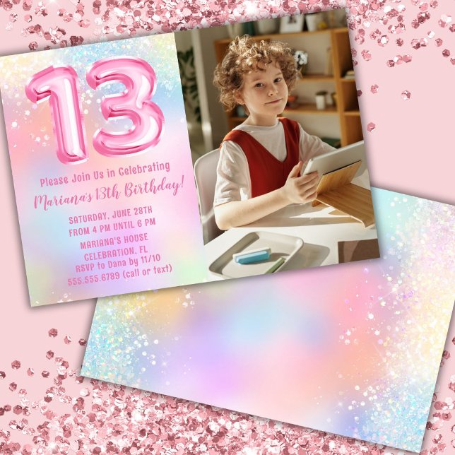 Convites Foto Arco-íris Rosa Aniversário de 13 anos (Criador carregado)