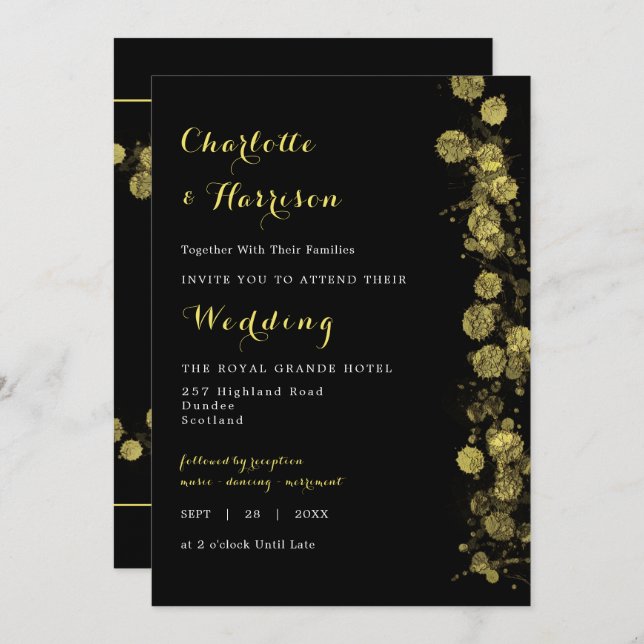 Convites Foto artística Dourada negra e moderna (Frente/Verso)