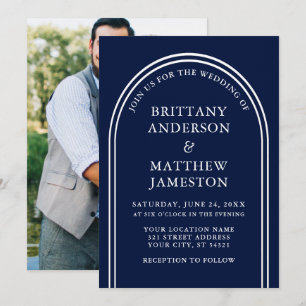 Convites Foto Azul de Casamento de Arch Na moda Moderno