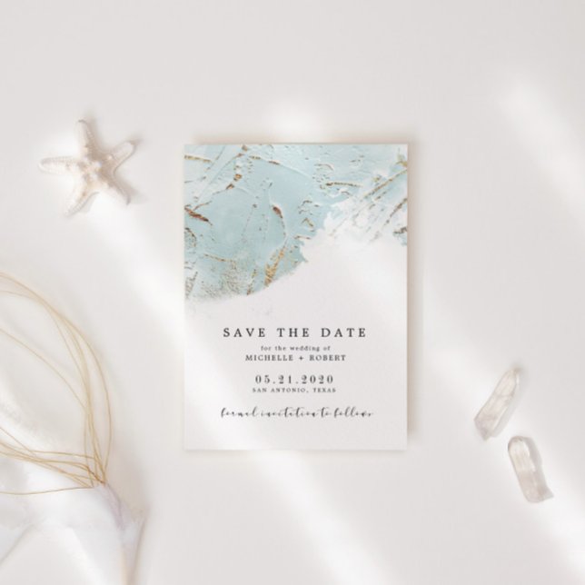 Convites Foto Azul De Folha Azul Texturizada Salvar A Data (Criador carregado)