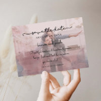 Foto azul e cor-de-água rosa salvar data