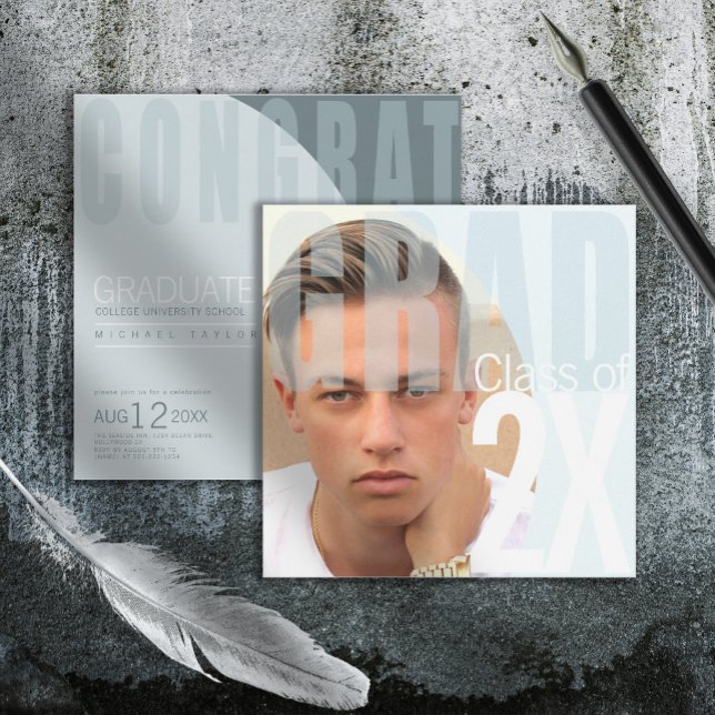 Convites Foto Azul ID897 do Formando Moderno Fechamento (Criador carregado)