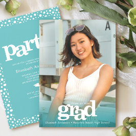 Convites Foto azul turquesa ousada partido simples moderno 