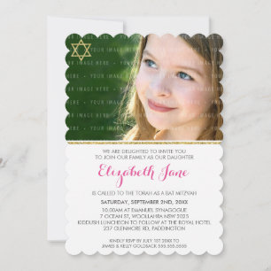 Convites FOTO BAT MITZVAH stris de ceterro dourado cor-de-r