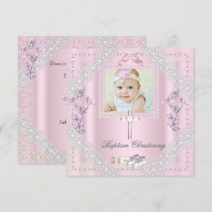 Convites Foto batismo rosa entre garotas Foto batizando Lac