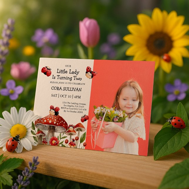 Convites Foto Bela, Nosso Aniversário Da Menina Ladybug (Criador carregado)