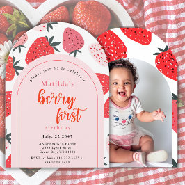 Convites Foto Berry Primeiro Aniversário 1 Arca de Morango 
