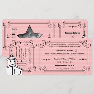 Convites Foto Bilhete Capela Romântica Rosa Casamento