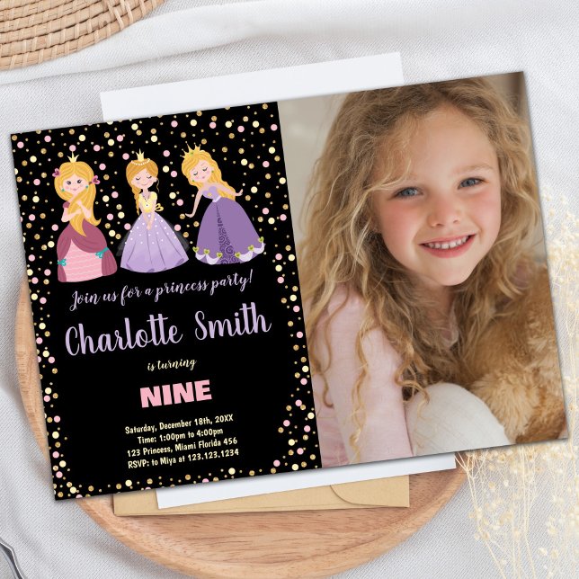 Convites Foto: Black Floral Princess Birthday (Photo Black Floral Princess Birthday Invitations)