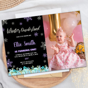 Convites Foto Black Green Floral Winter ONEderland