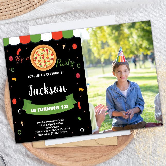 Convites Foto: Black Red Pizza Birthday (Photo Black Red Pizza Birthday Invitations)