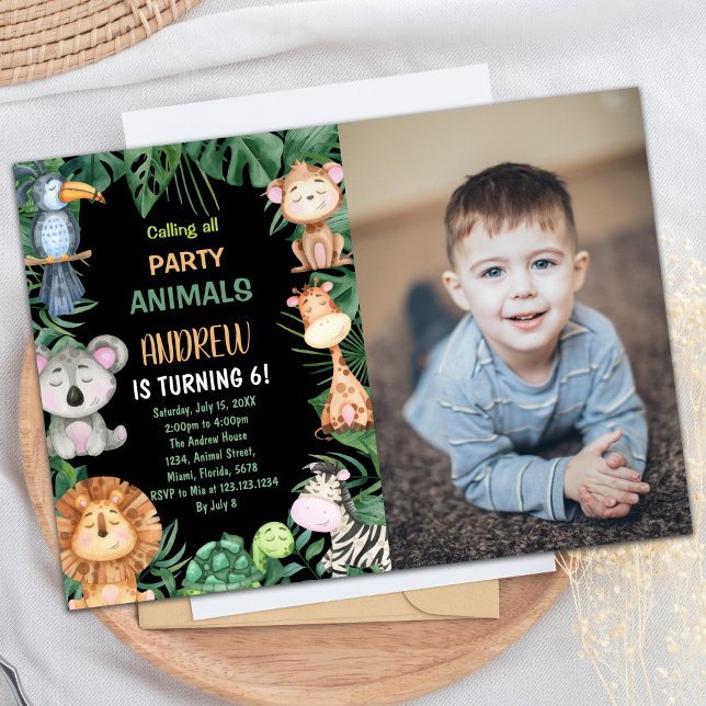 Convites Foto: Black Safari Jungle Birthday (Photo Black Safari Jungle Birthday Invitations)