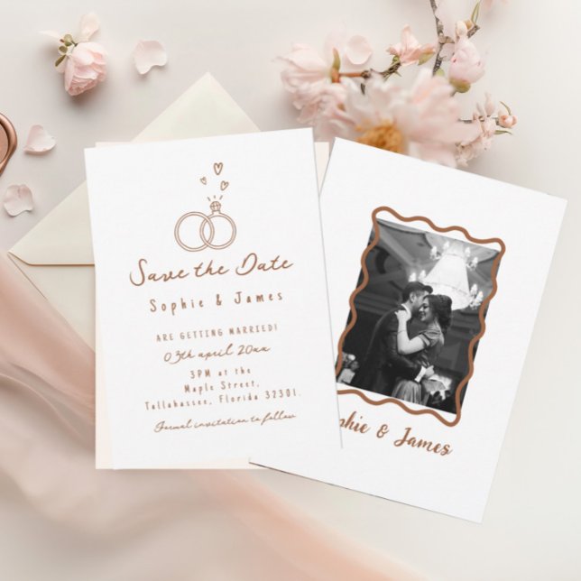 Convites Foto Boho Doodle Casamento elegante simples  (Criador carregado)