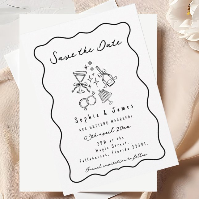 Convites Foto Boho Doodle Casamento elegante simples (Criador carregado)