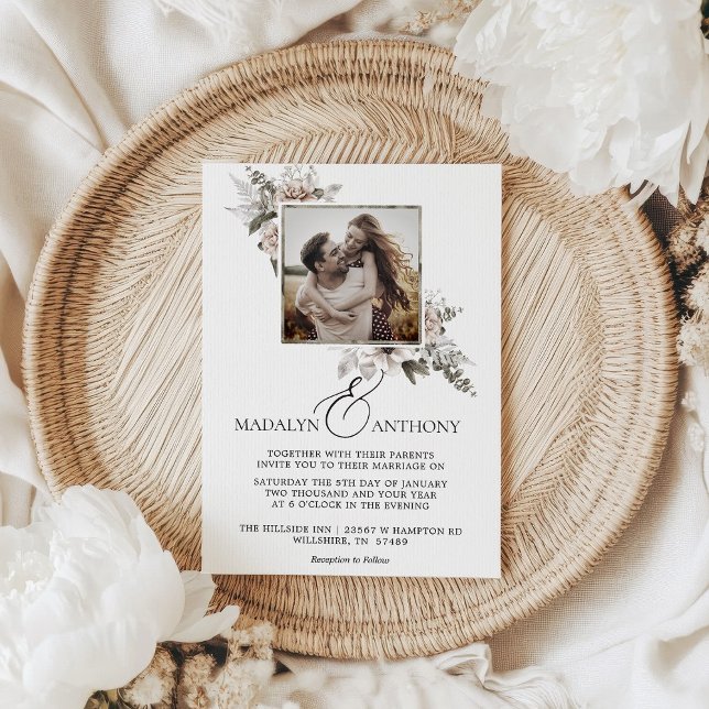 Convites Foto Boho Floral Watercolor Casamento (Photo Boho Floral Watercolor Wedding Invitation)