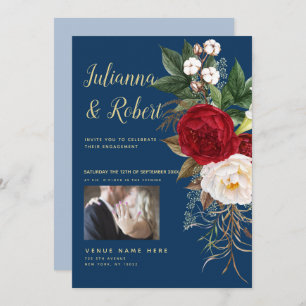 Convites Foto Boho Marinho Azul e Borgonha Floral