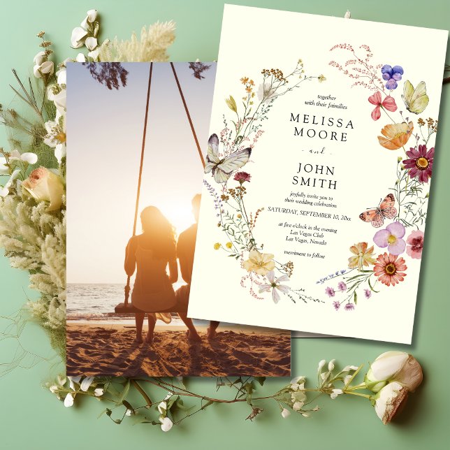 Convites Foto Boho Wildflower Wedding (Criador carregado)