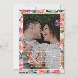 Convites Foto bonito de Casamento Floral de Cor de Água Ros