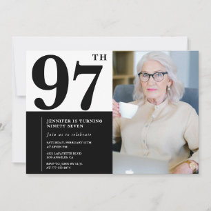 Convites Foto branca Chic Black 97th Birthday