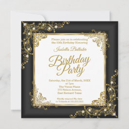 Convites Foto branca Dourada a carvão festa de aniversário