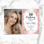Convites Foto branca Dourada Elegante do Rosa, 50º aniversá<br><div class="desc">Elegante convite floral feminino para o 50º aniversário com sua foto. Design de vidro com ouro falso rosa. Funcionalidades cor-de-rosa pincelado, tipo de letra de script e confetti. Perfeito para uma festa de comemoração de na moda adulto. Personalize com seus próprios detalhes. Pode ser personalizado para qualquer idade! Impressos convites...</div>