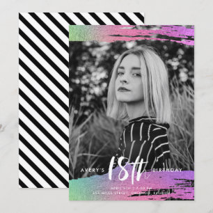 Convites Foto branca negra colorida Foto 18º aniversário