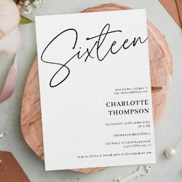 Convites Foto branca negra moderna e elegante Sweet 16